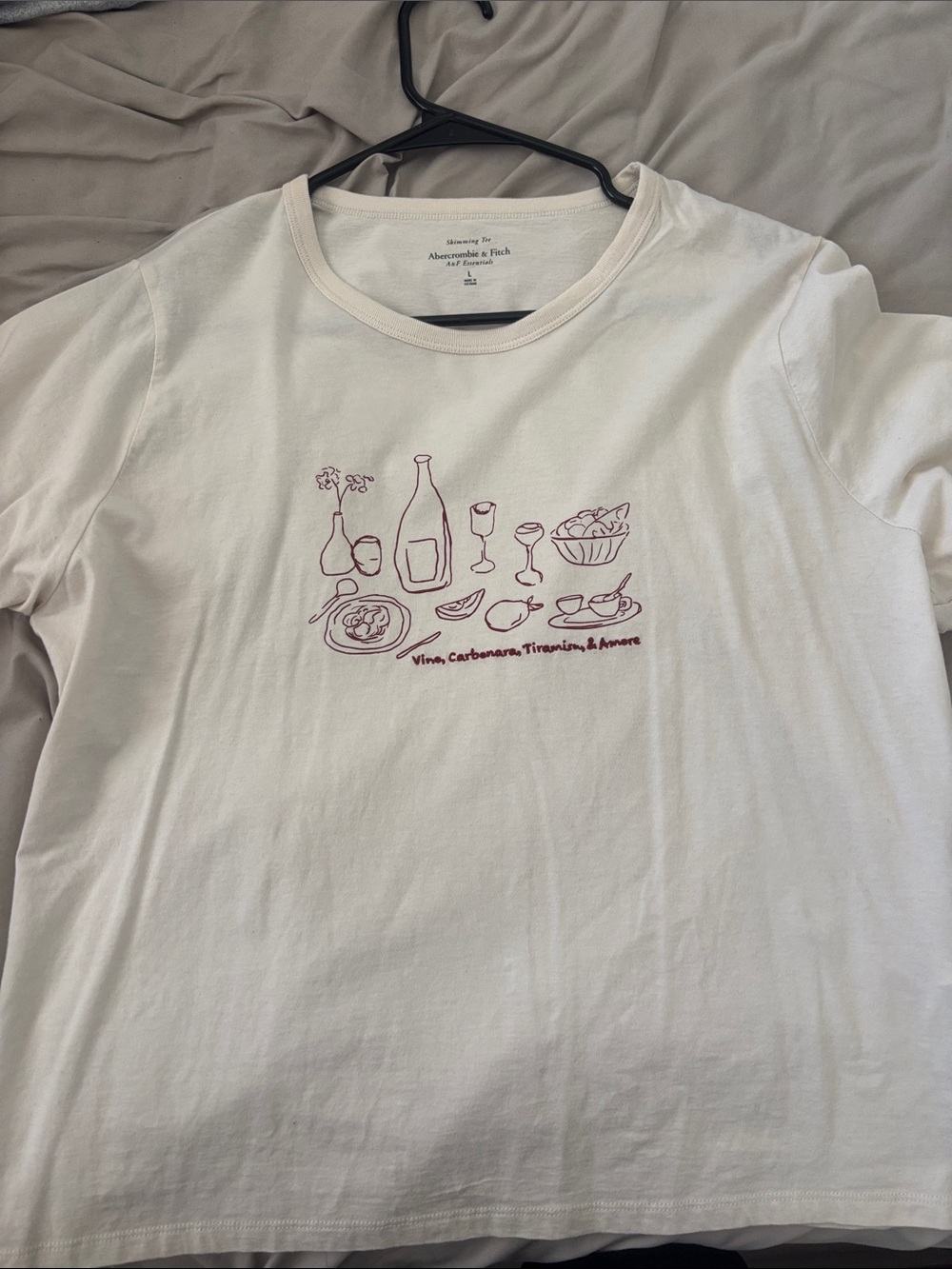 Abercrombie & Fitch White Short Sleeve Tee with Burgundy Line Illustration
